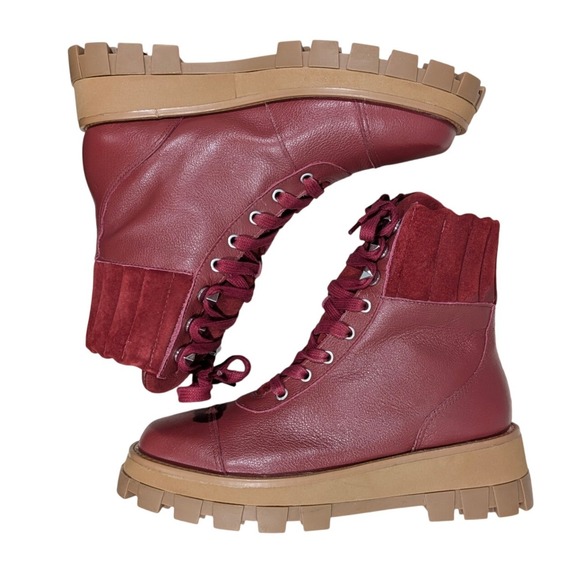 SCHUTZ Shoes - Schutz Sutton Dark Red Burgundy Leather Suede Lug Sole Combat Boots 7B NIB